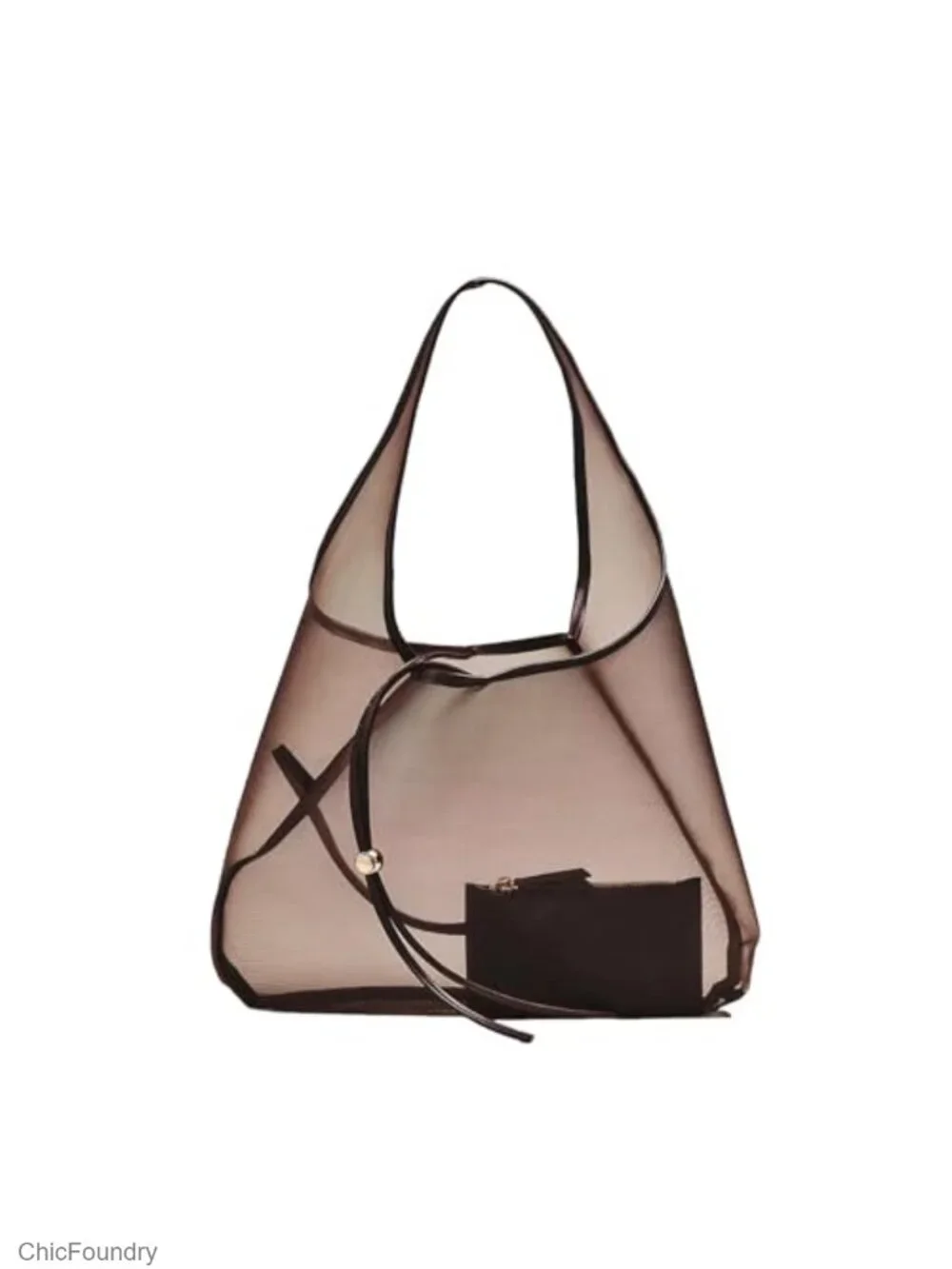 Lightweight Mesh Beach Bag Sheer Hobo Tote Shoulder Handbag with Small Pouch,